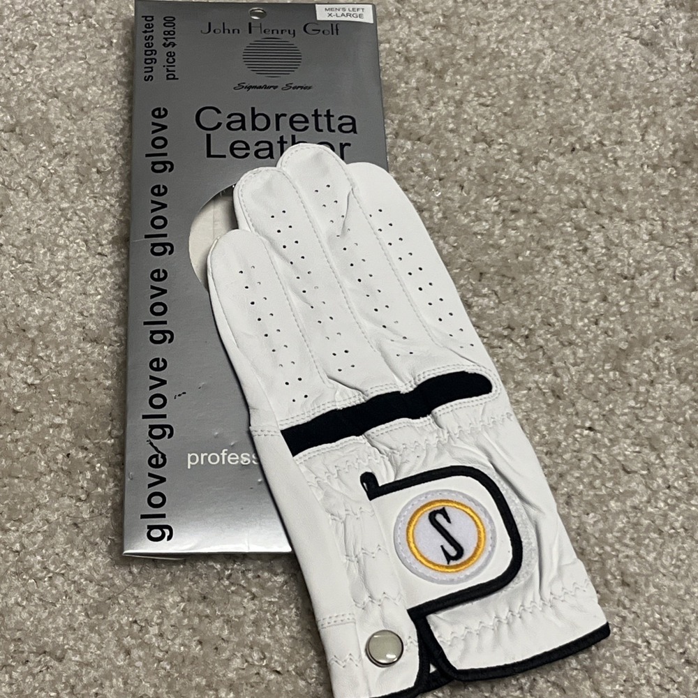 JOHN HENRY Mens Extra Large Left Golf Glove Cabretta Leather White Signature